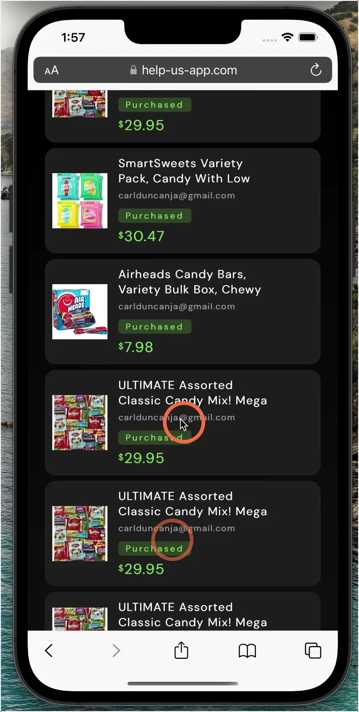 As you can see the items are now marked as purchased and you have been given attribution.