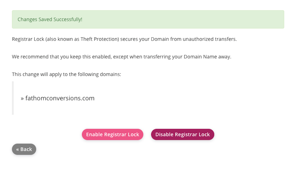 If you only select .com and other domains that support locks you will get a success screen