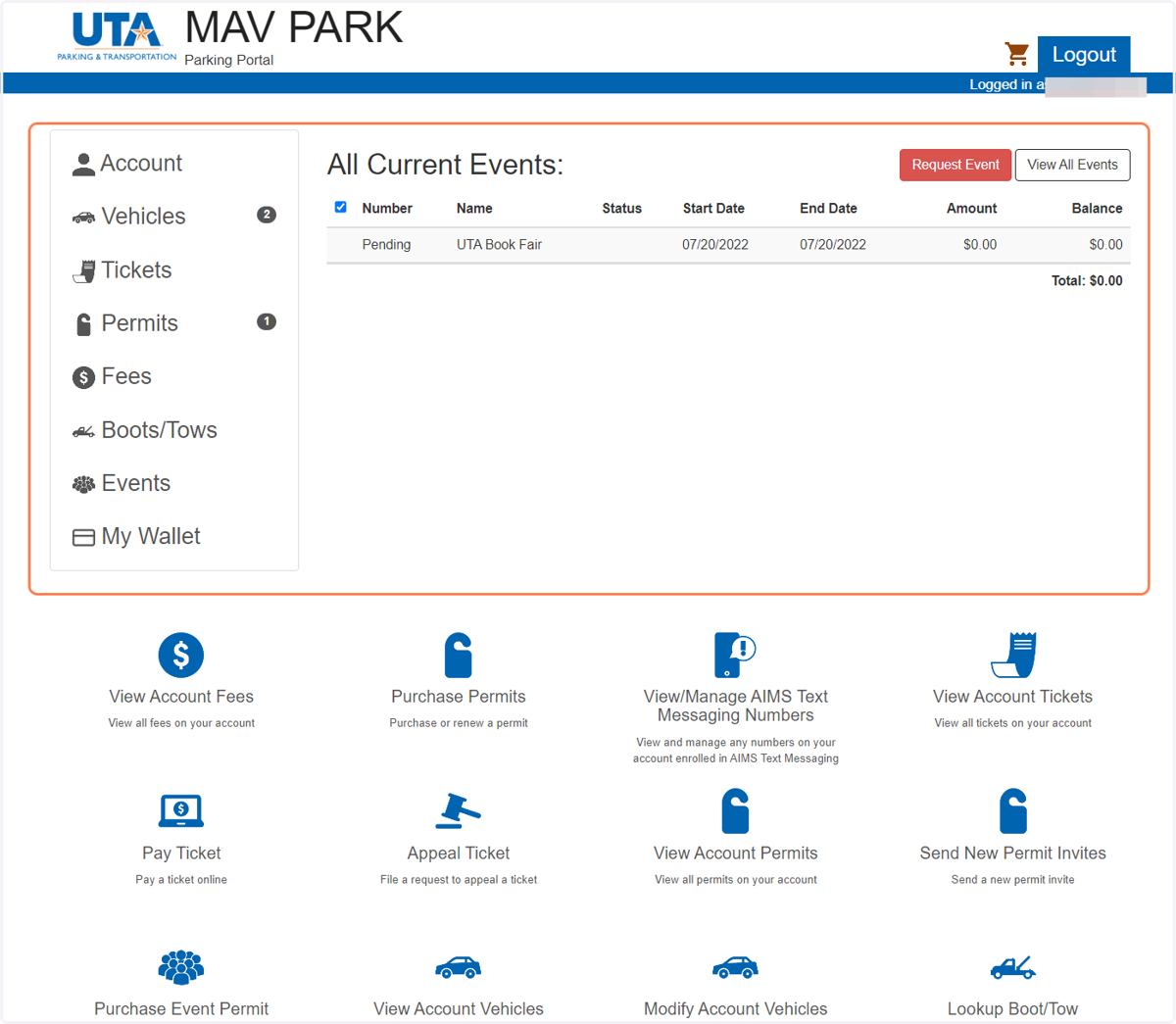 You can view the status of your event on your profile in MavPark.