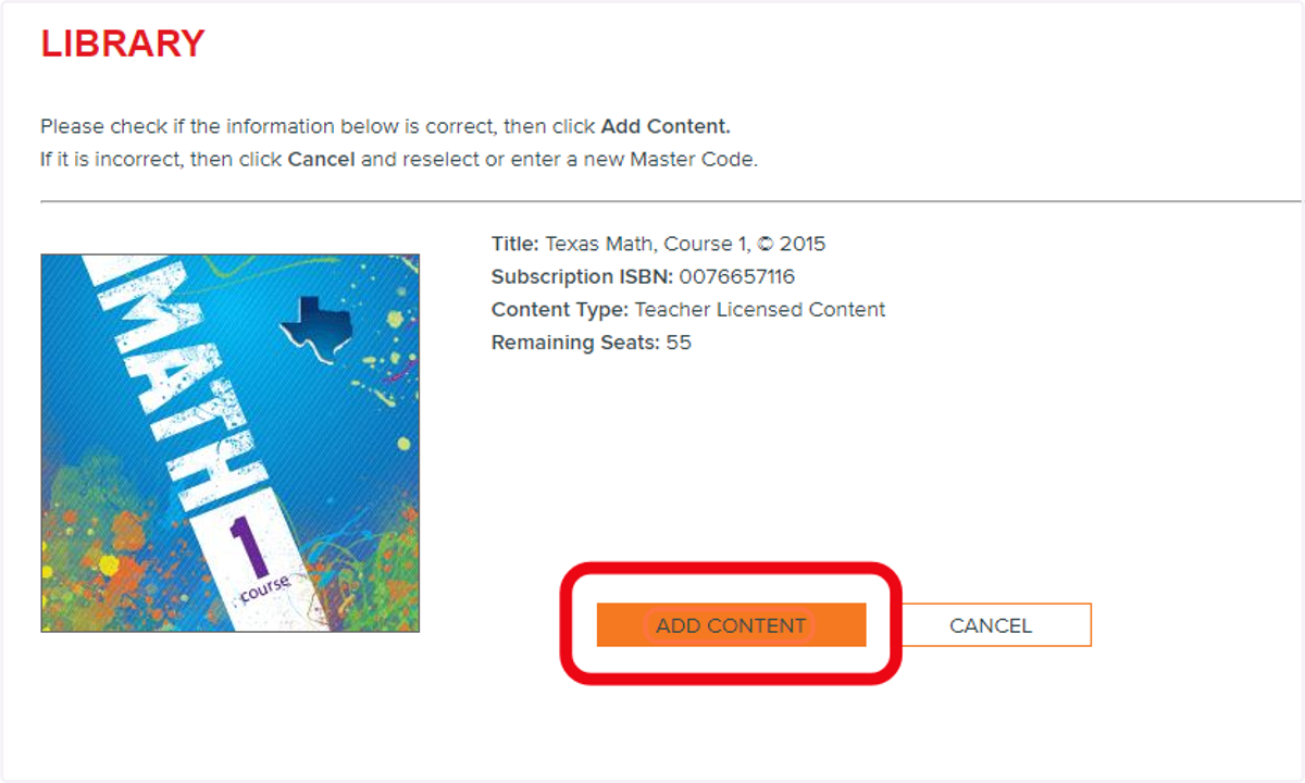 Click on ADD CONTENT for the resource