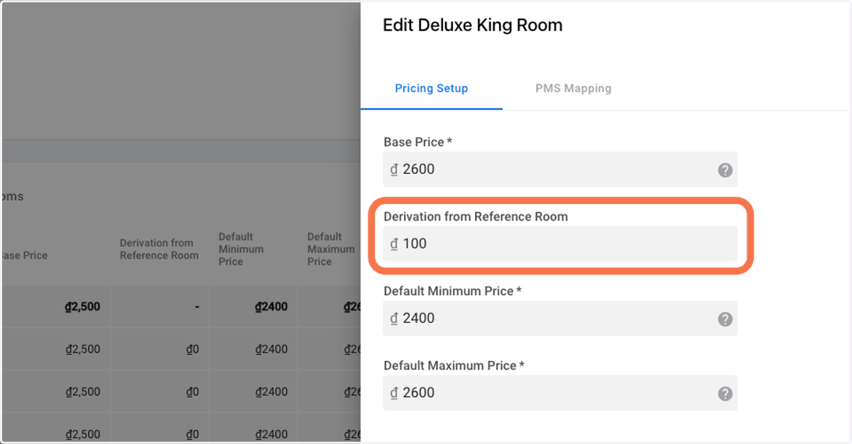 Input the desired Absolute Derivation Value for the selected room type.