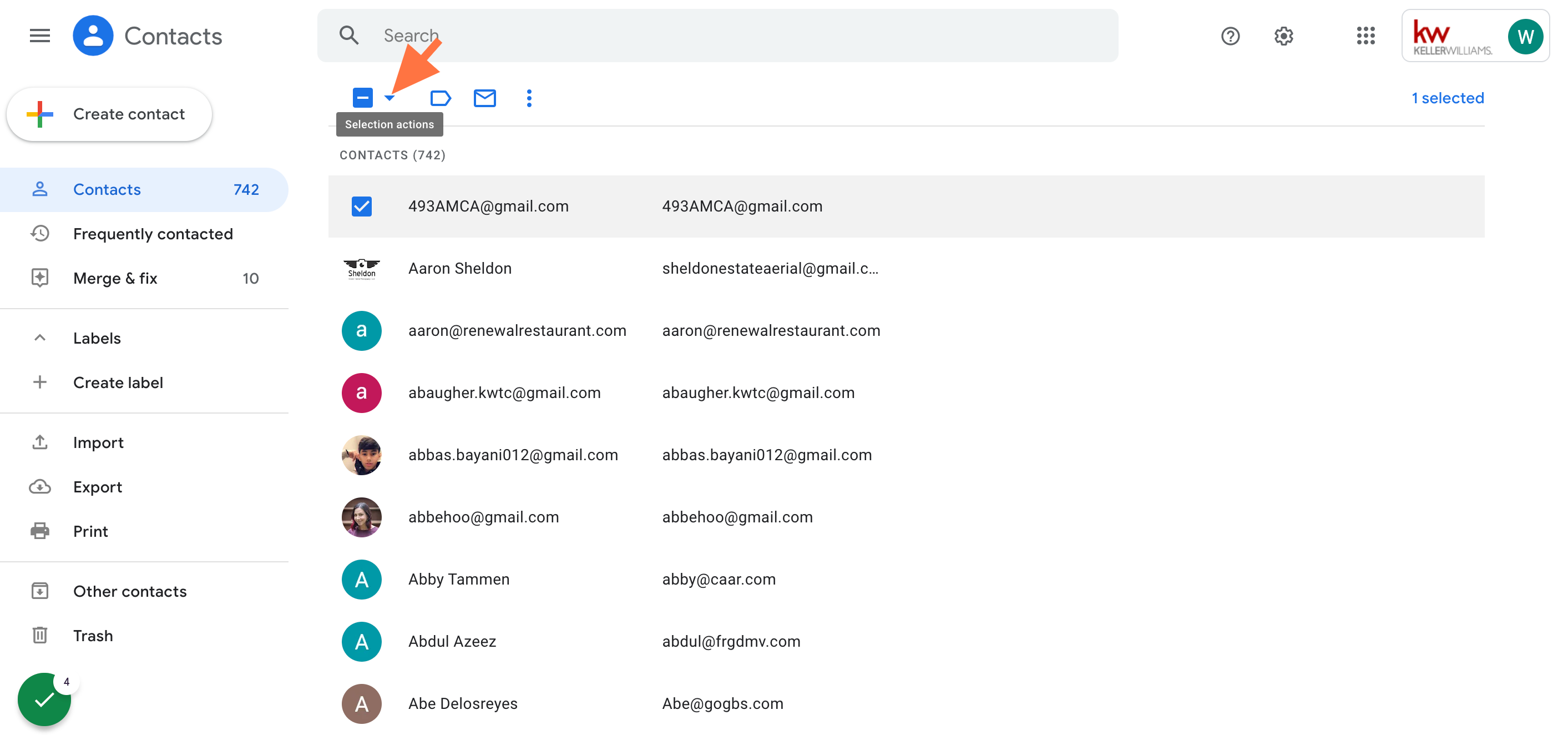 Click on the dropdown arrow Selection actions