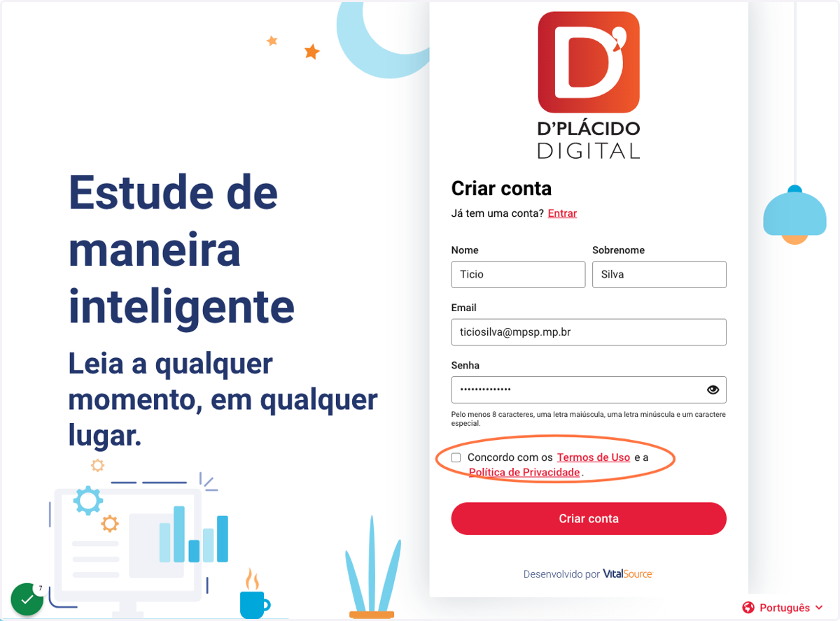 Concorde com os termos de uso