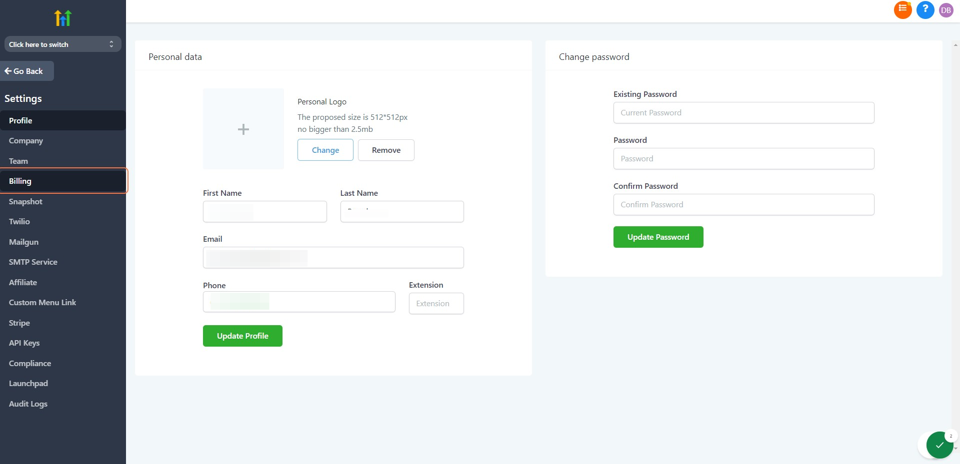 Click on Billing