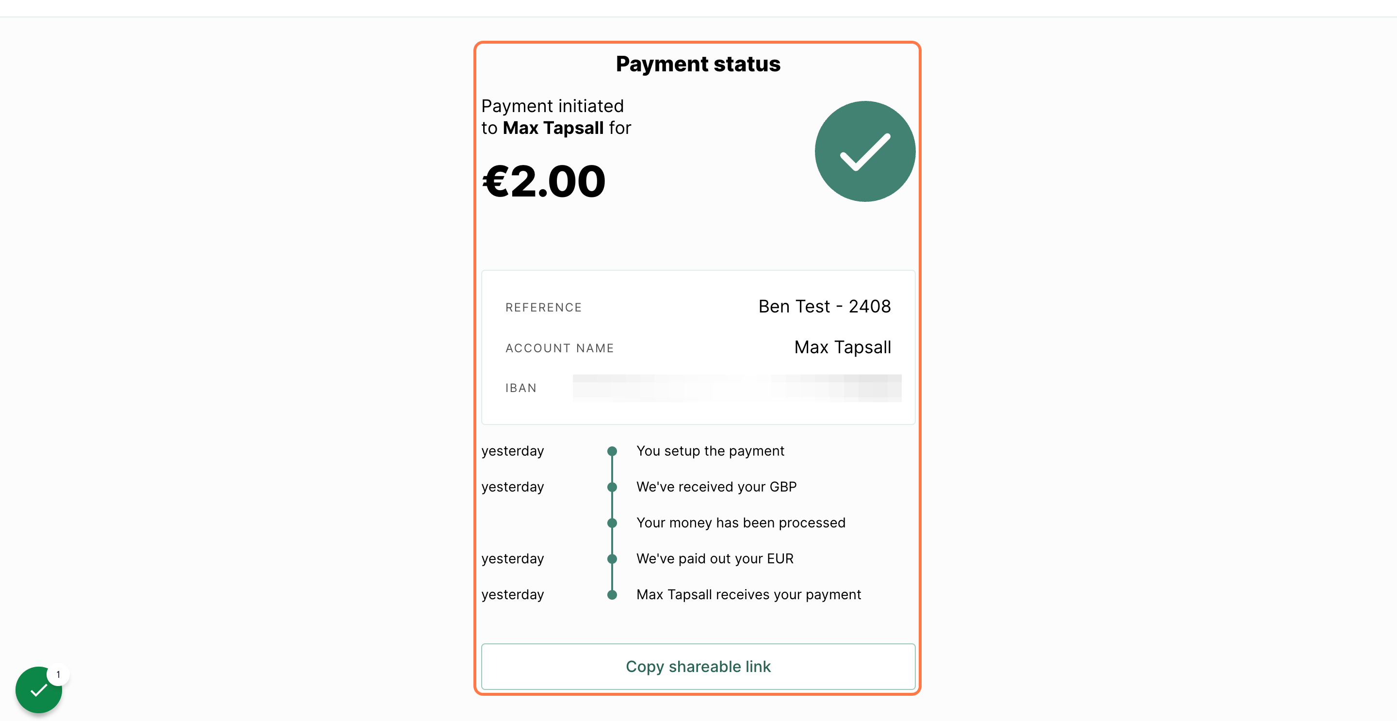 payment status screen
