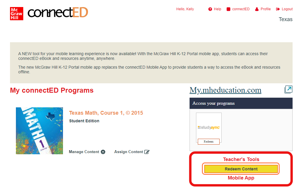 Click on Redeem Content