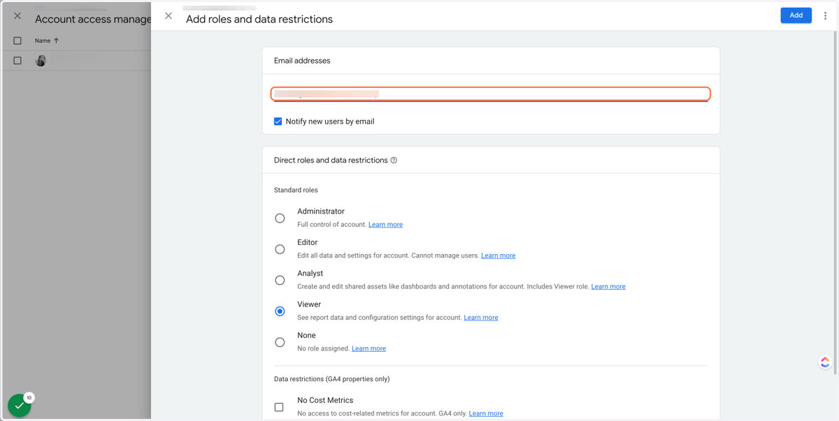 Type the email address of the user you wish to share the account with