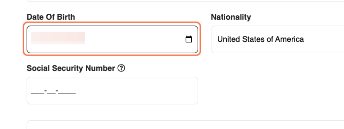 Enter Date of Birth, Nationality and SSN (if you have one)