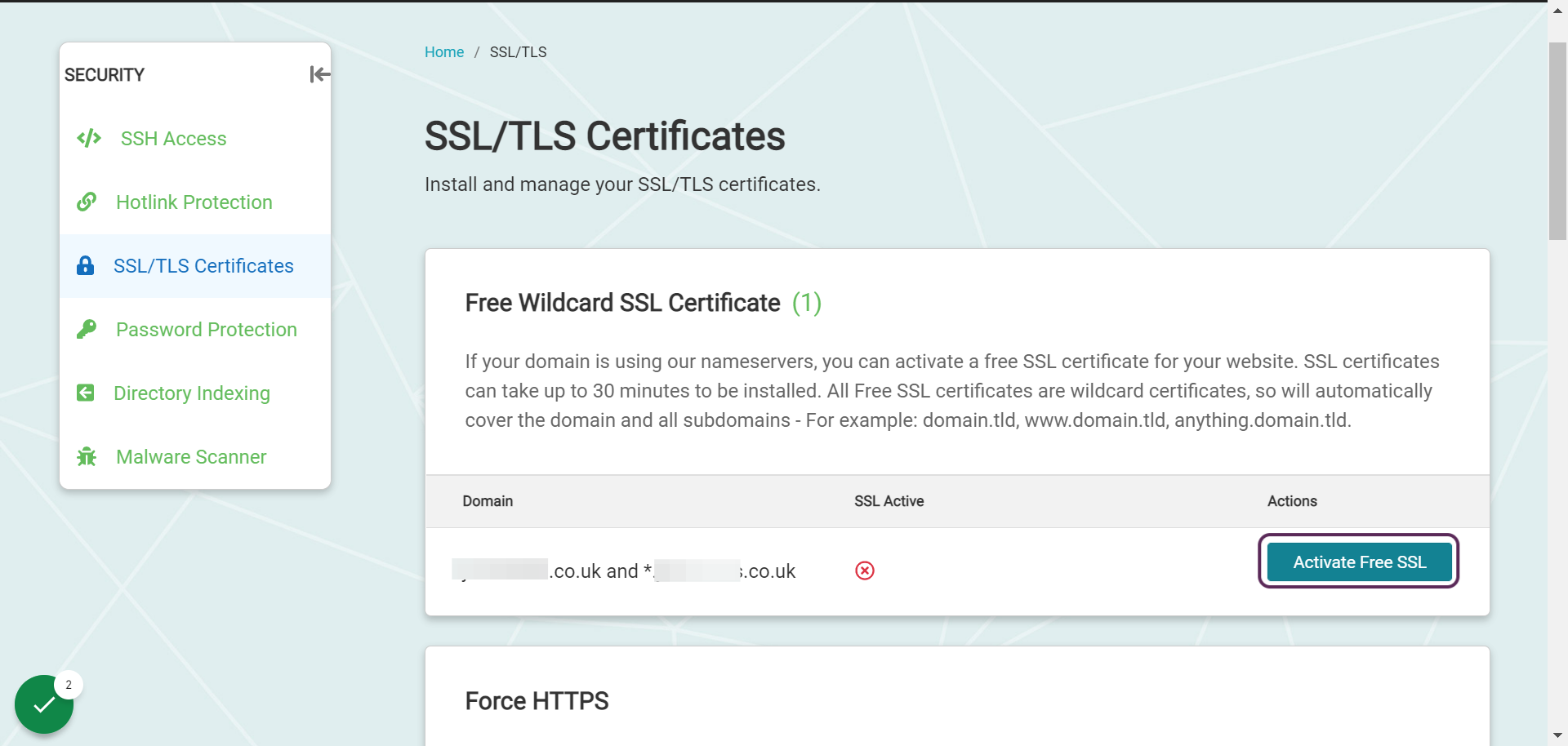 Click on Activate Free SSL