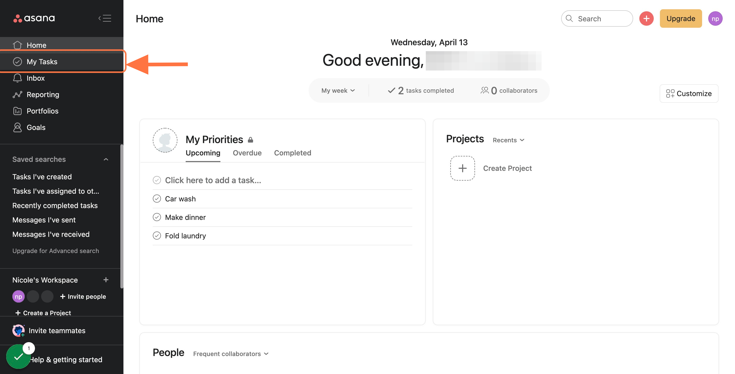 Click on "My Tasks" in the lefthand menu