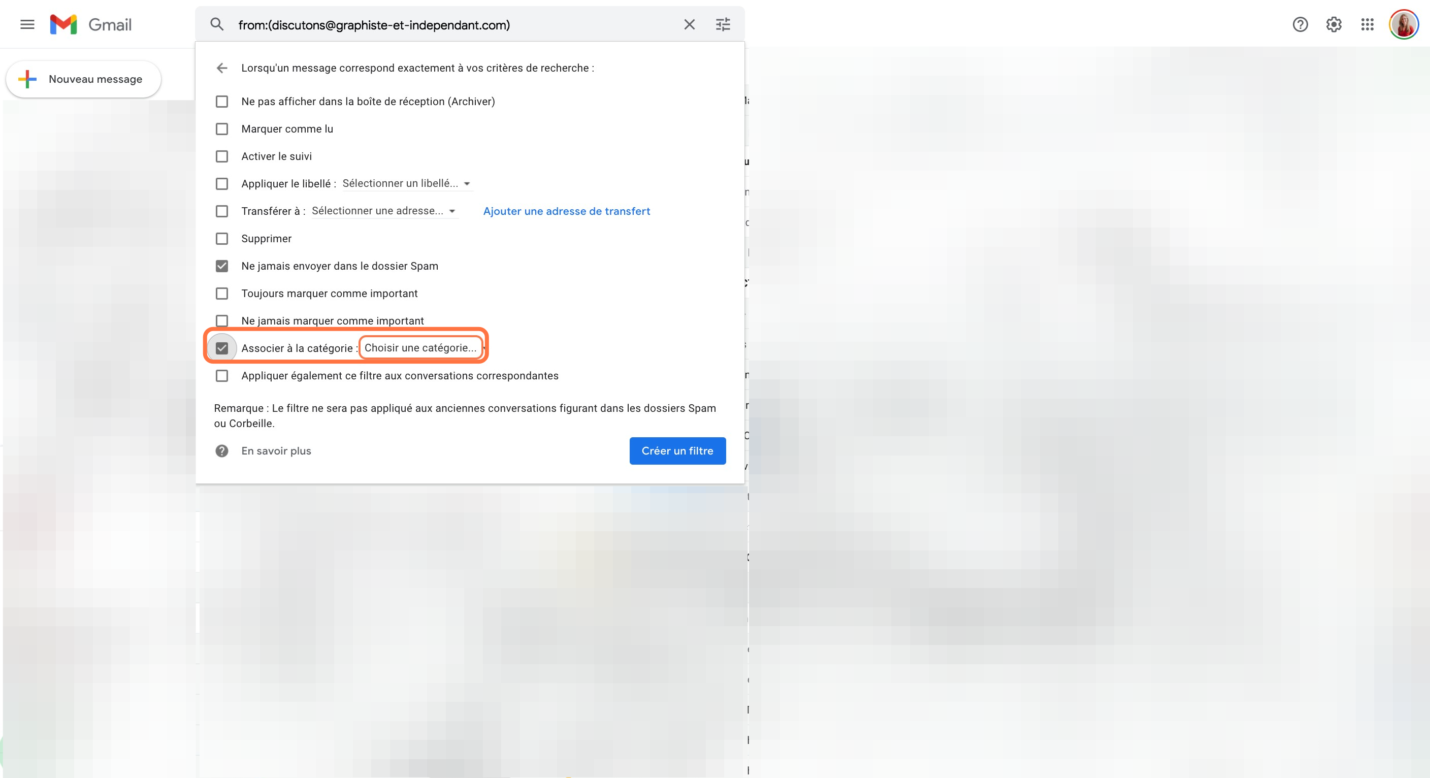 Coche la case "Associer à la catégorie :"