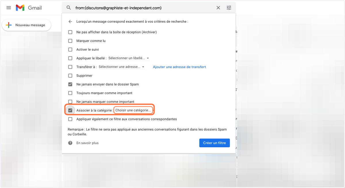 Coche la case "Associer à la catégorie :"