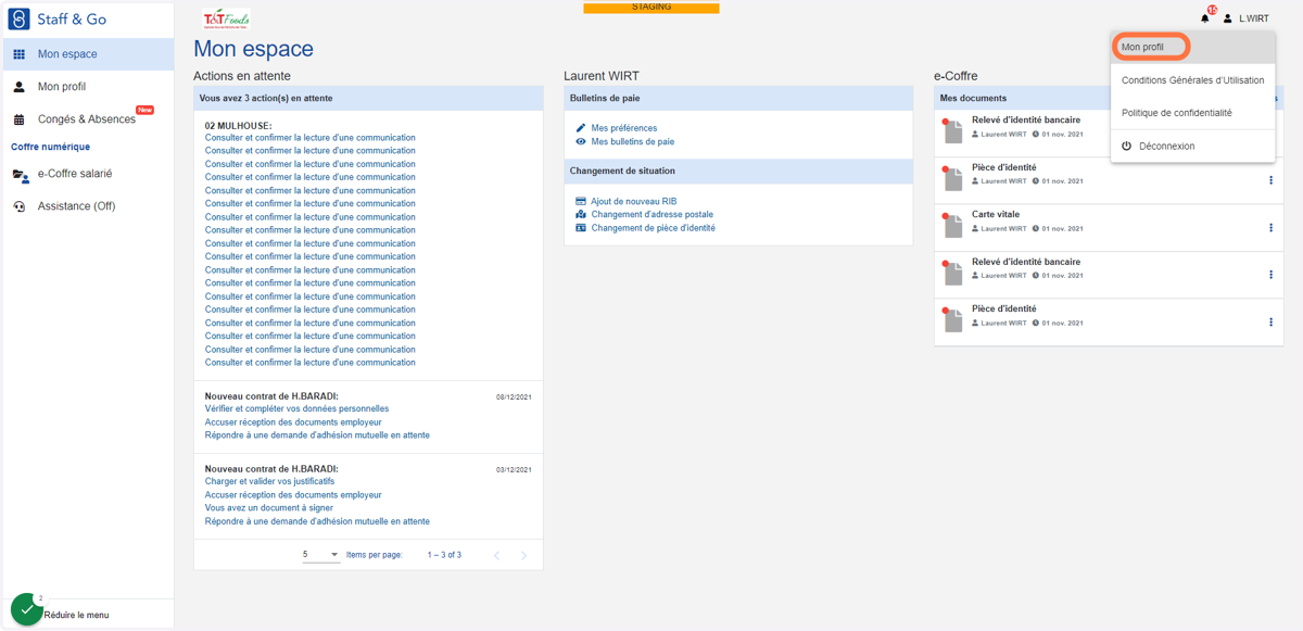 Cliquer sur "Mon profil"