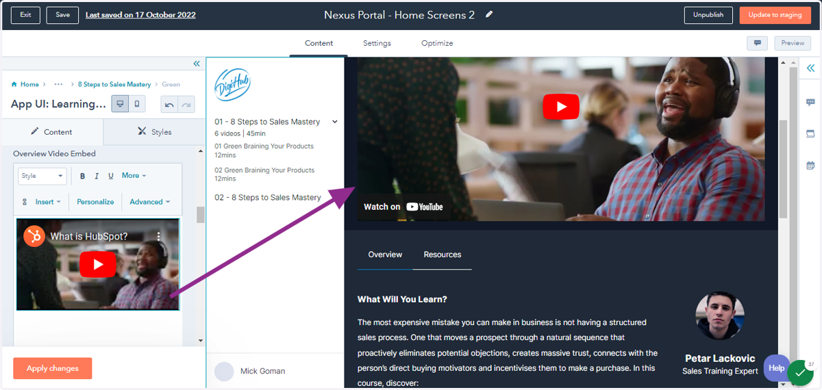 Edit "Overview Video Embed"