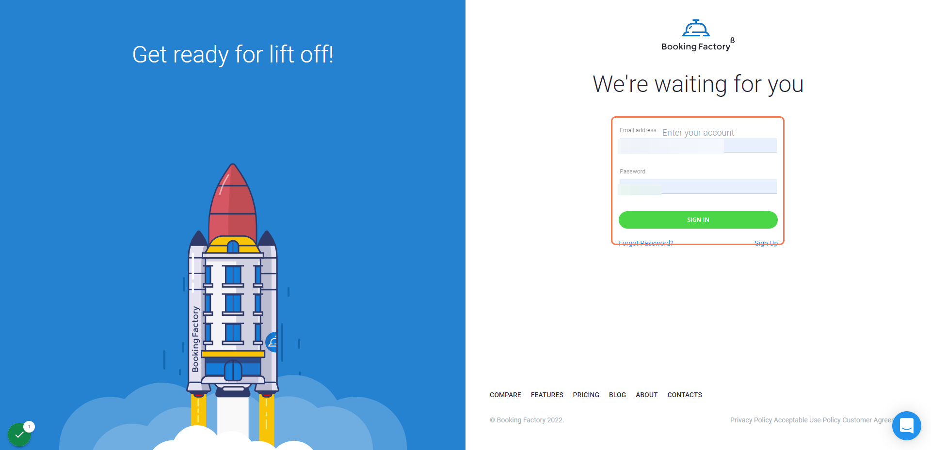 Go to The Booking Factory Login Page