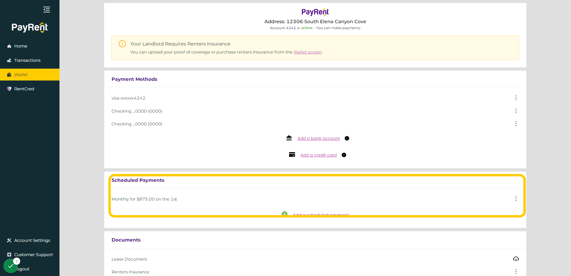 Locate the scheduled payment to delete