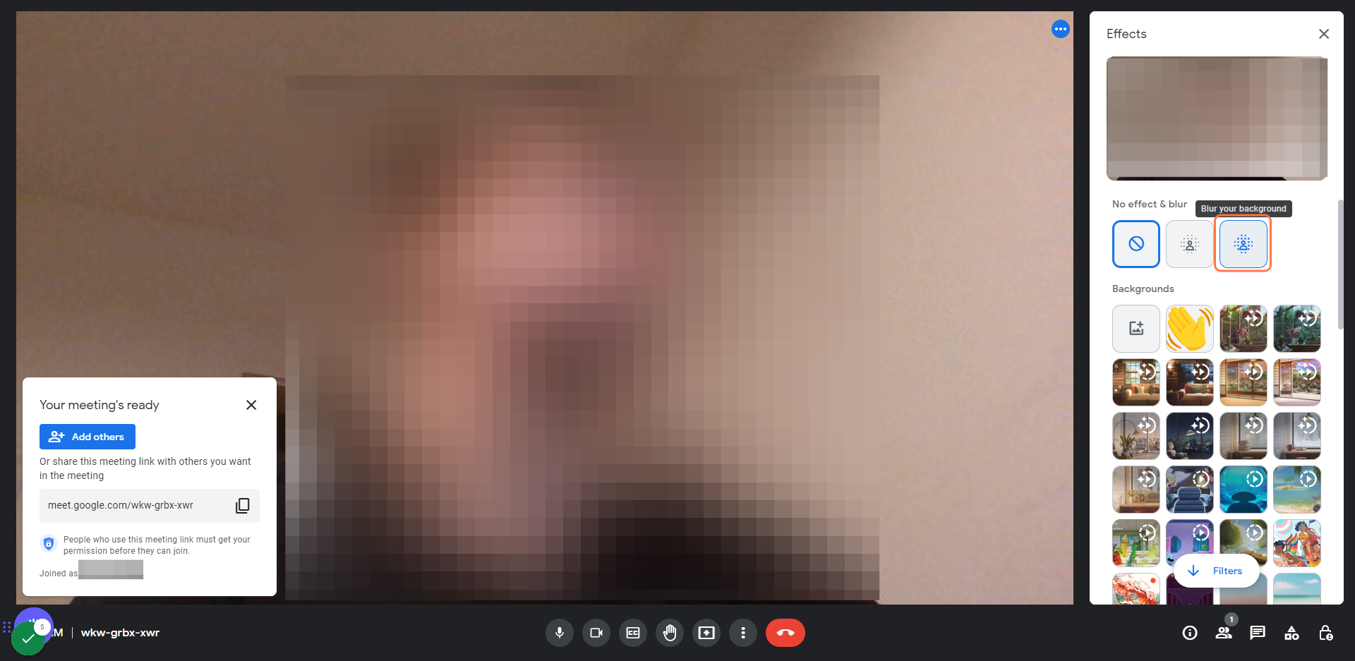 You can now either: a) Click on Blur your background