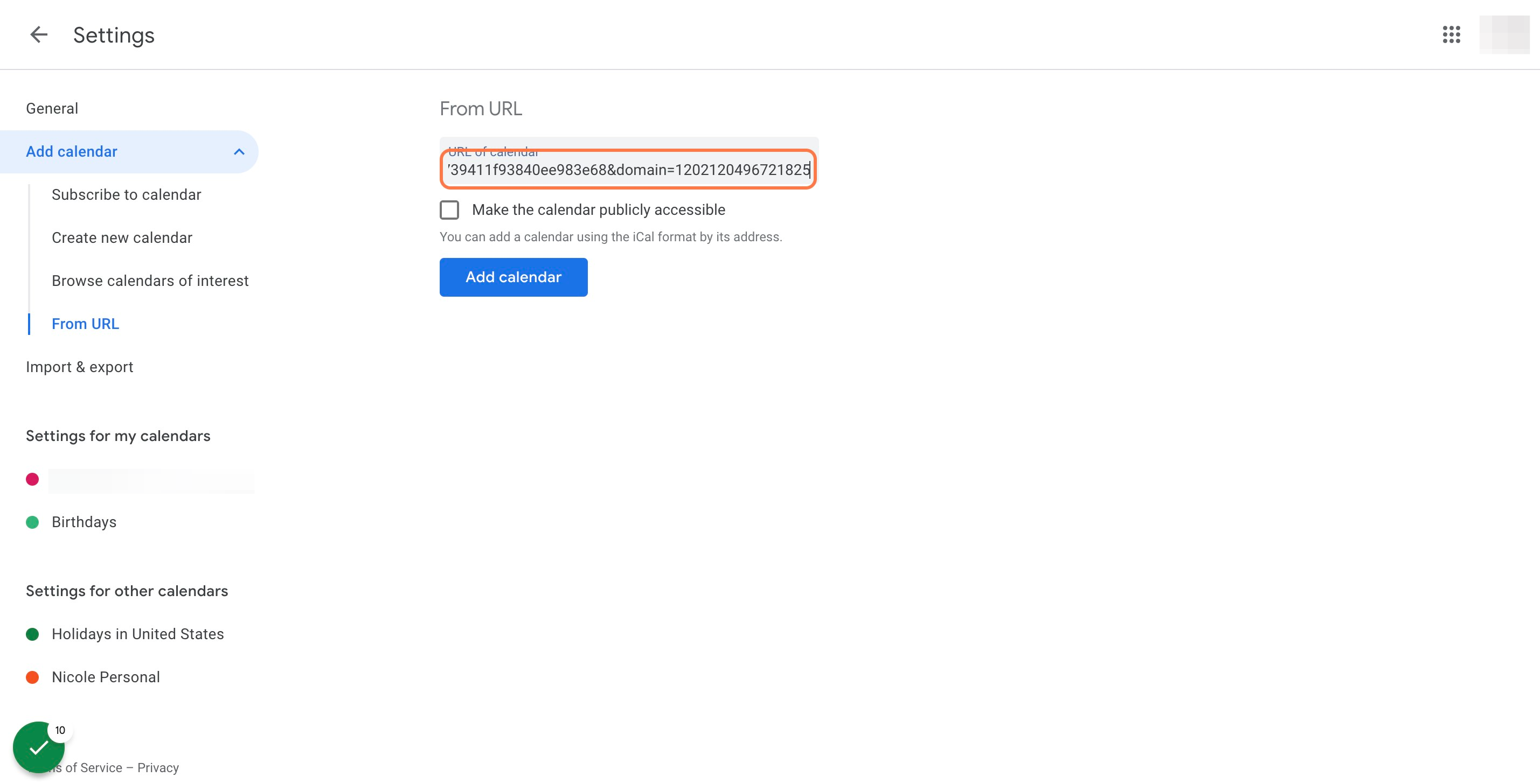 Paste the URL you copied from Asana