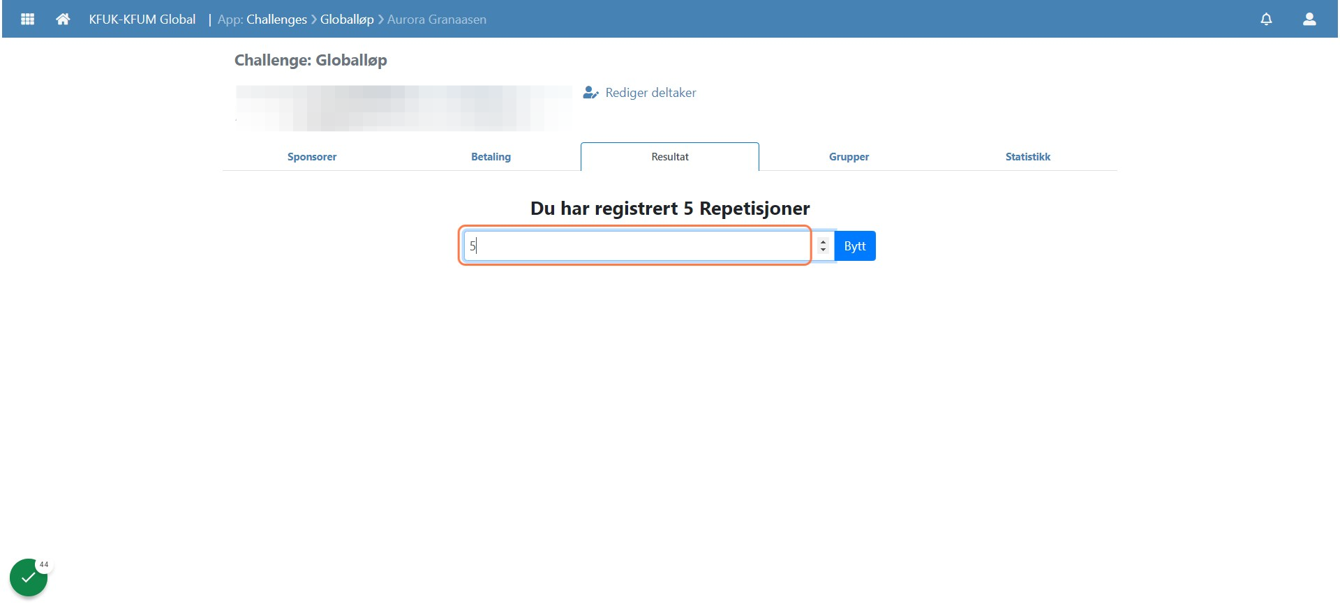 Dersom arrangør har åpnet for at deltakerne registrerer resultatet selv vil du ha en fane som heter "Resultat"