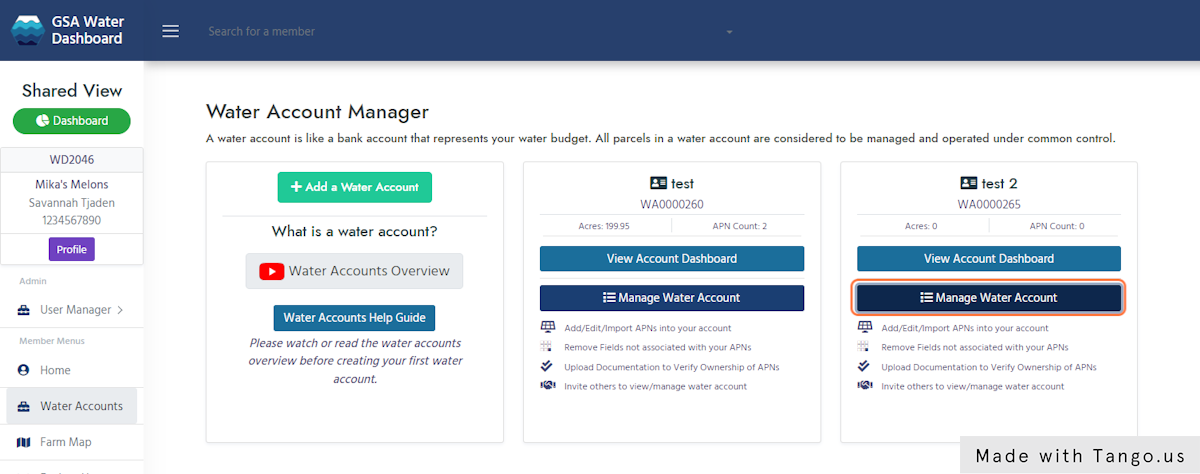 Click on Manage Water Account of the account you want to delete