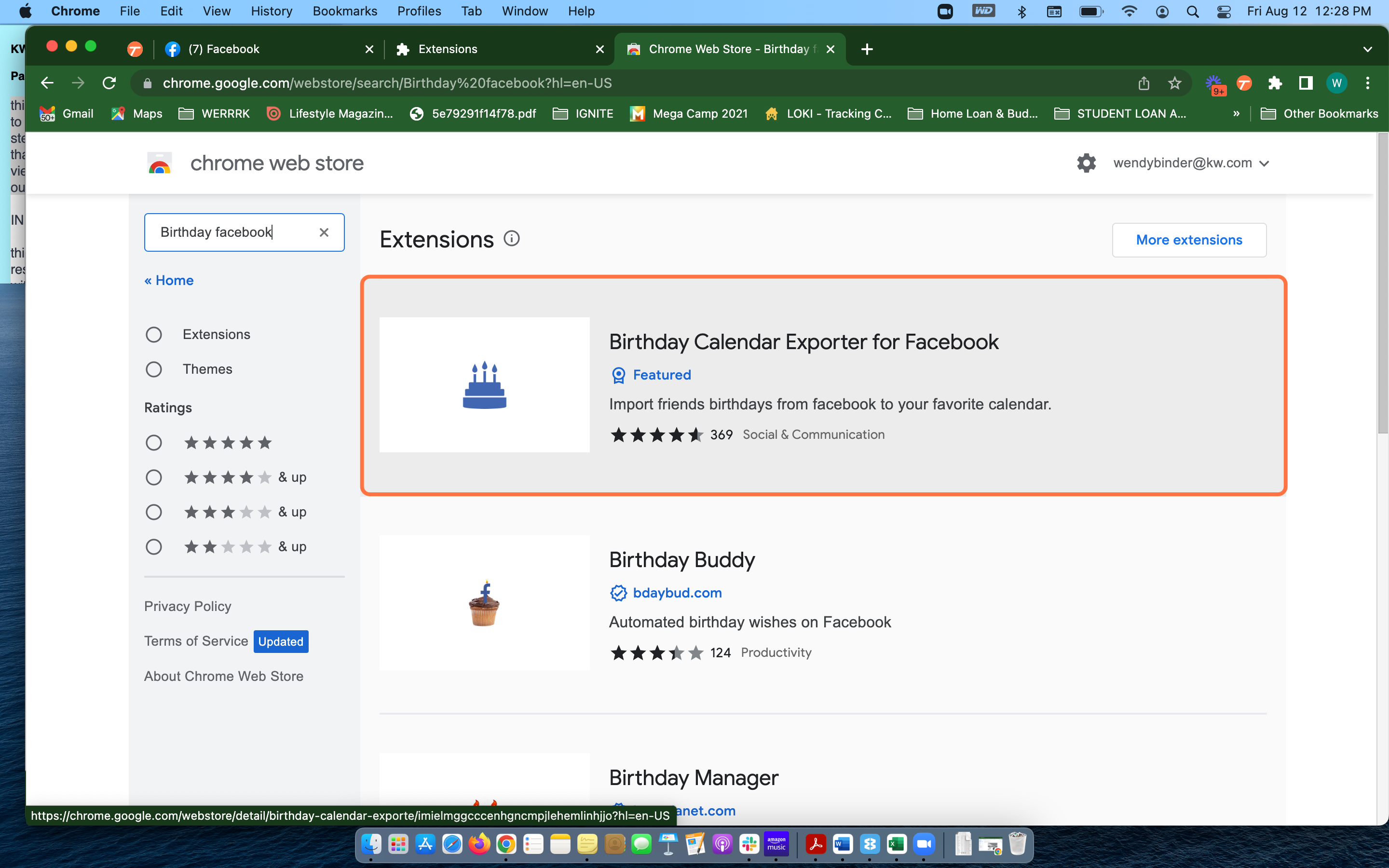 Choose the "Birthday Calendar Exporter for Facebook"