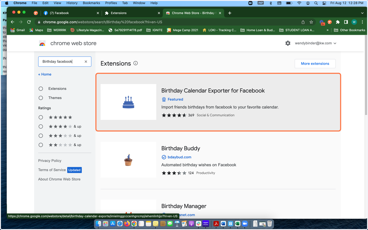 Choose the "Birthday Calendar Exporter for Facebook"