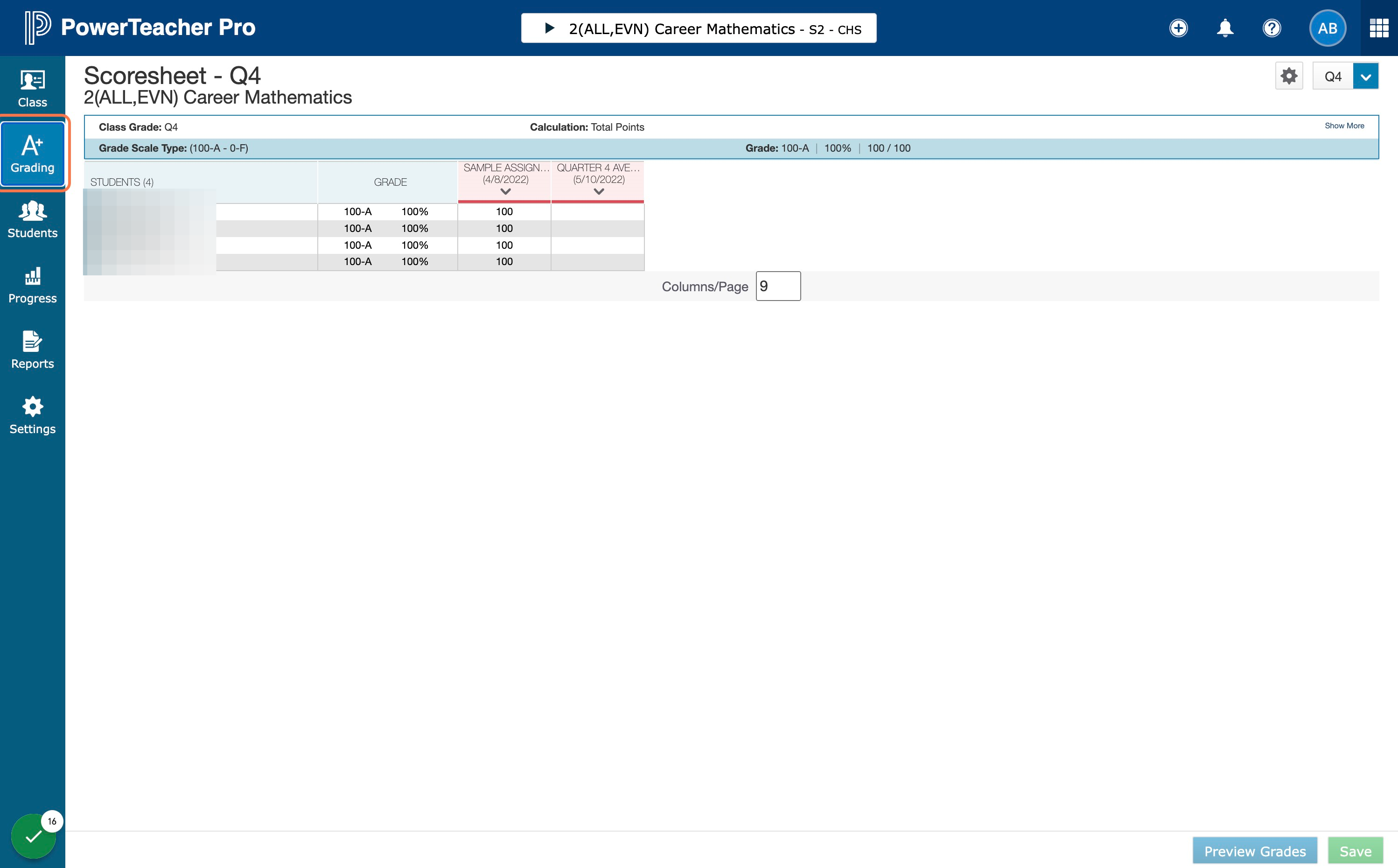 Once grades match between Schoology and PowerSchool, click on A+ Grading
