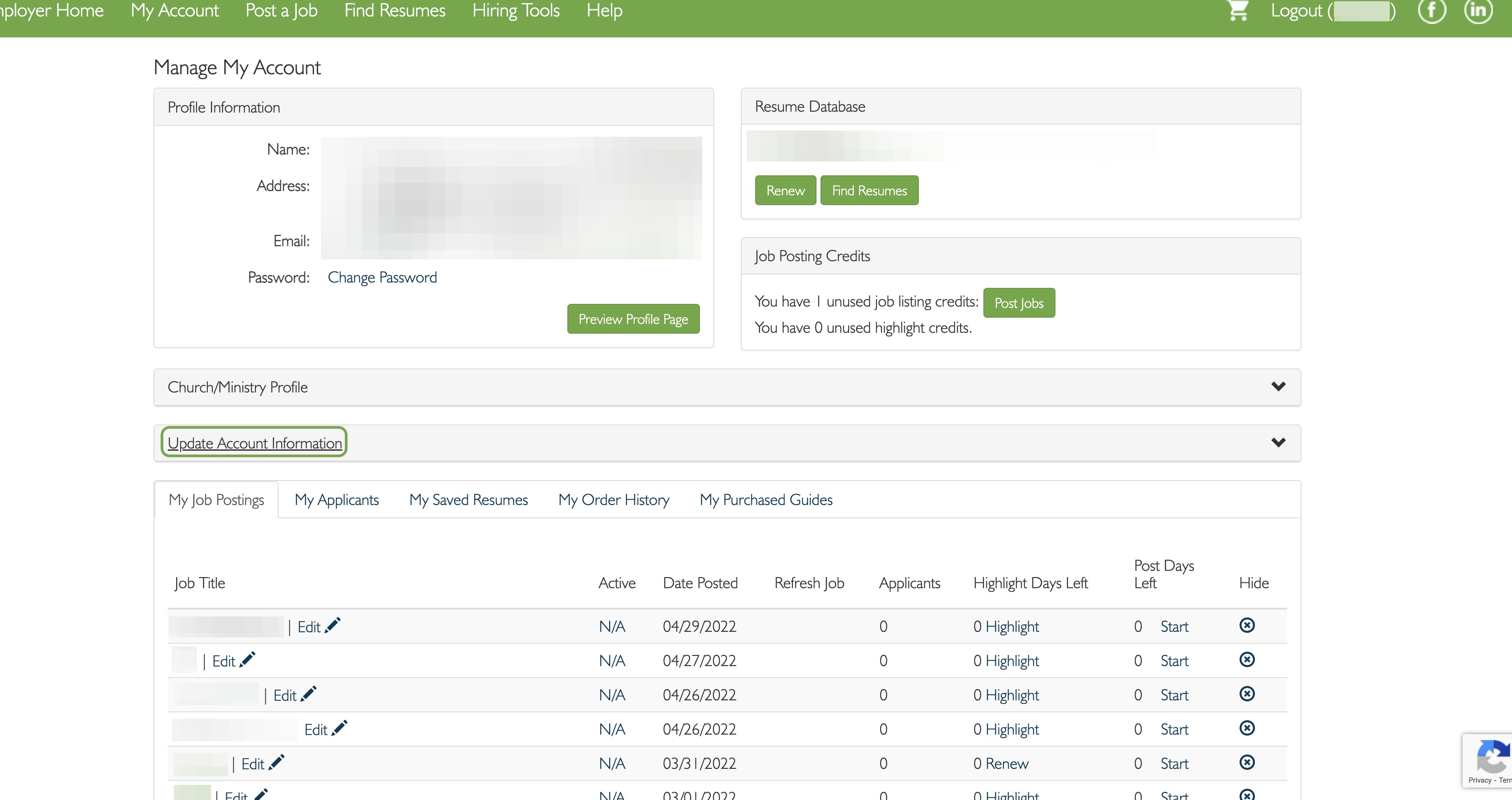 Click on Update Account Information
