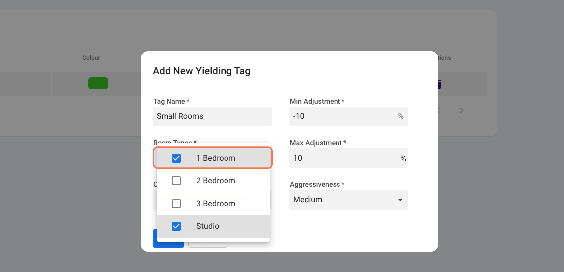 Create a Yielding Tag for "Small Rooms". Select the appropriate room types.