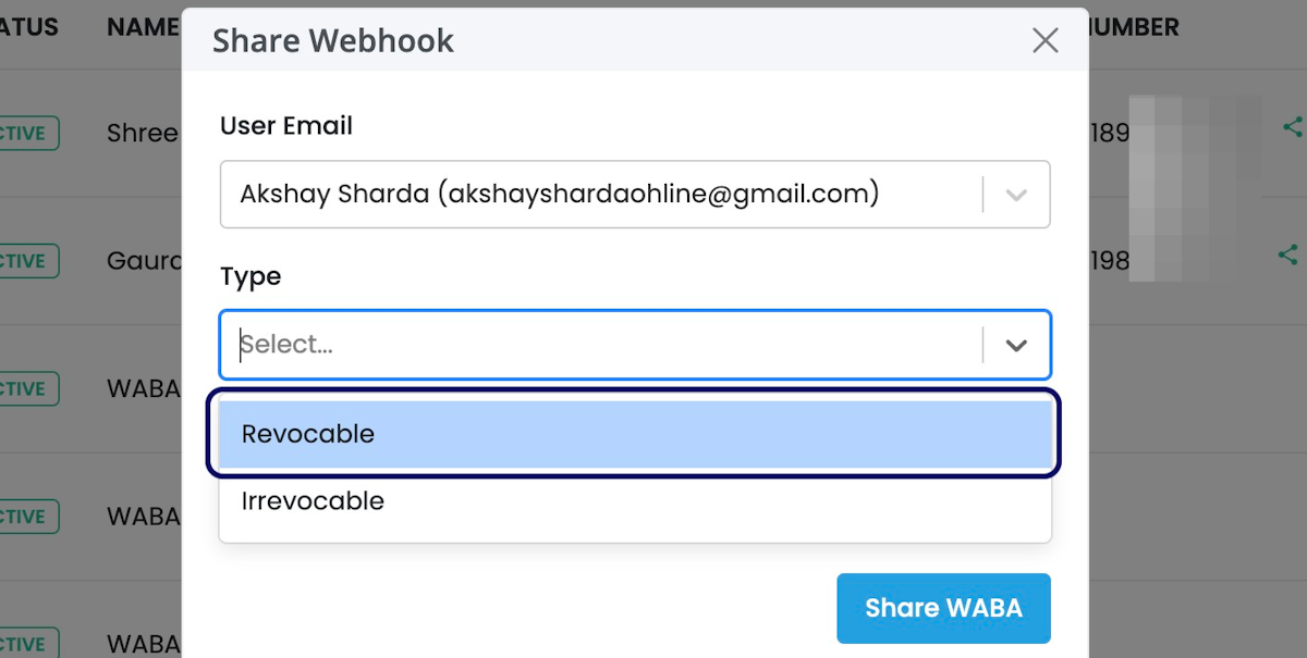 Select the Share Type