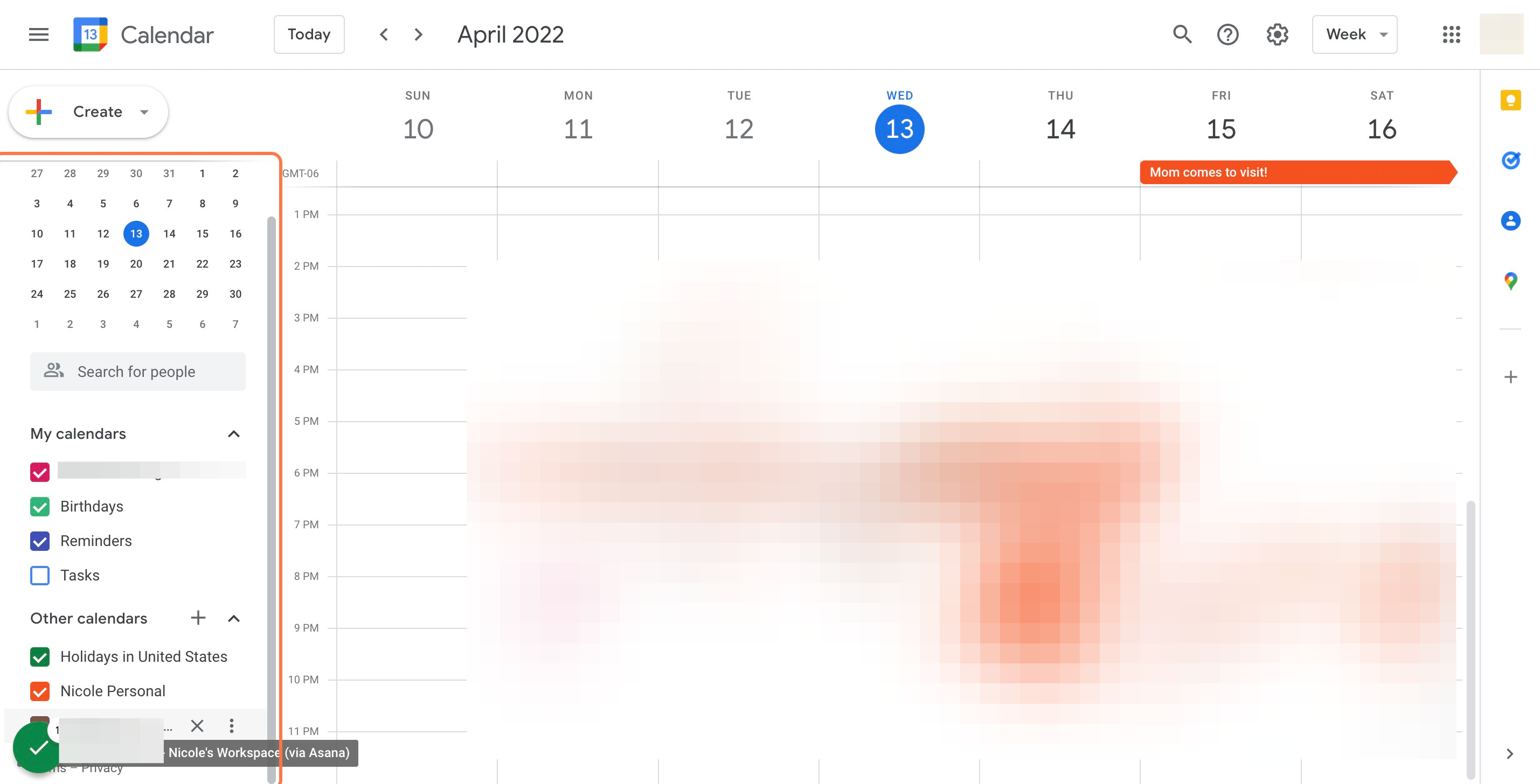 View your newly added Asana calendar under "Other Calendars"