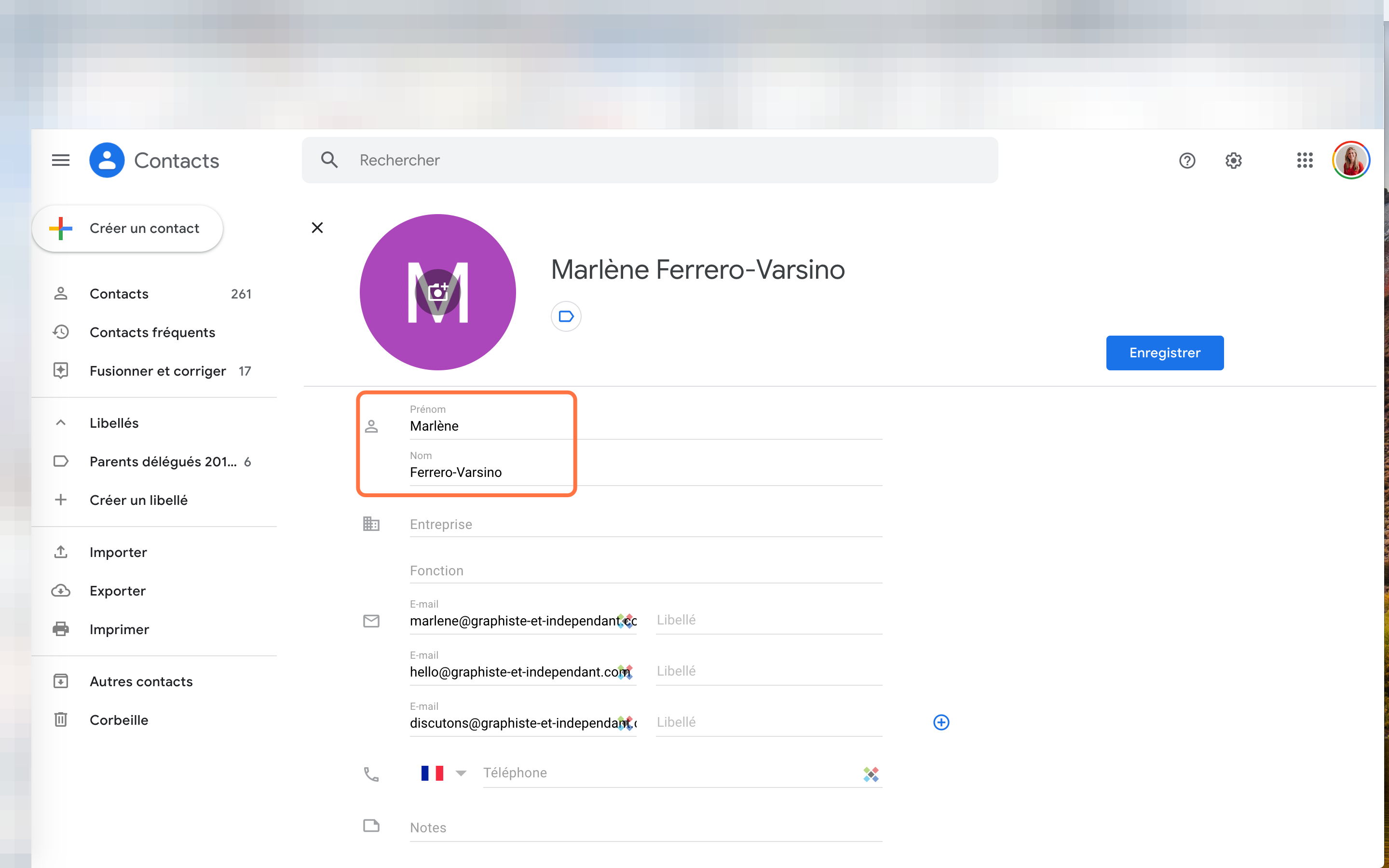 Nomme le contact