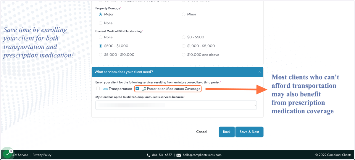 Step 2: Select what services your client needs