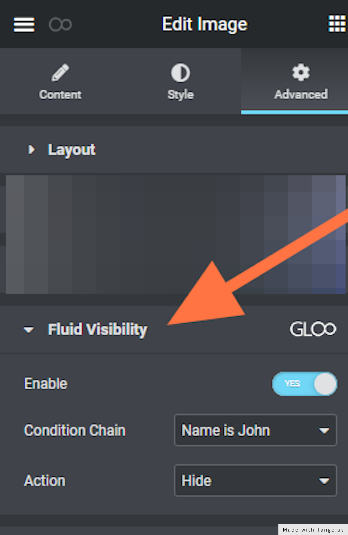 Click on Fluid Visibility