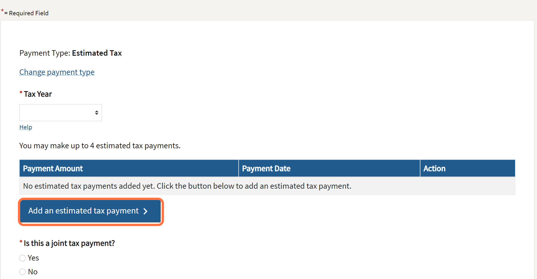 Click "Add an Estimated Tax Payment"