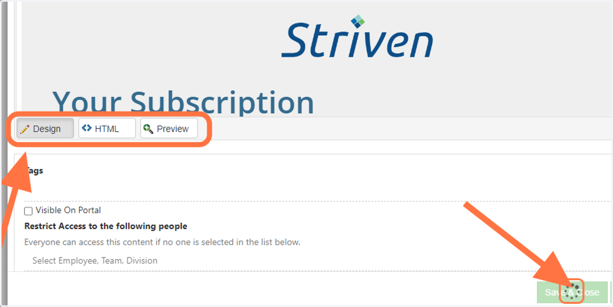 Click on Design to see how your embedded document looks, then Click on the Save and Close button
