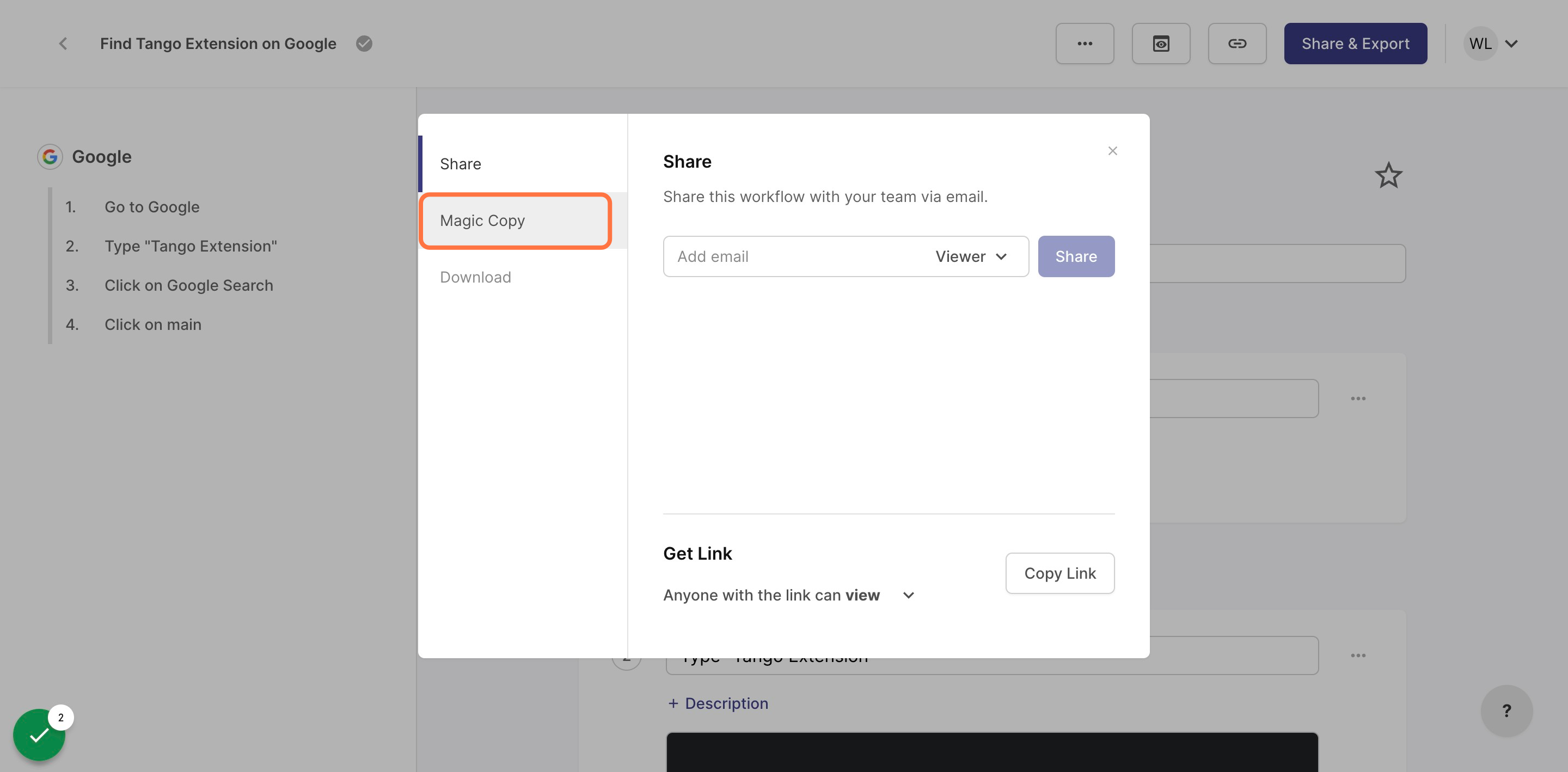 Click on dialog