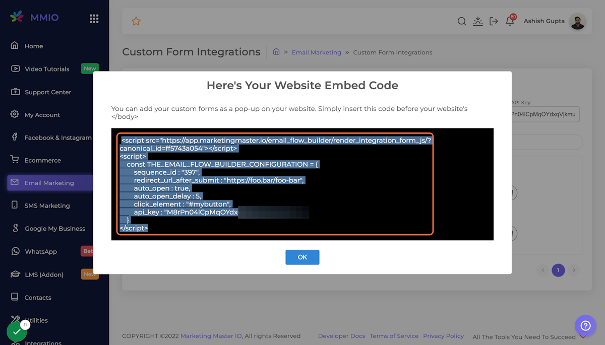 You'll get an embed code, copy the code and paste it to your website.