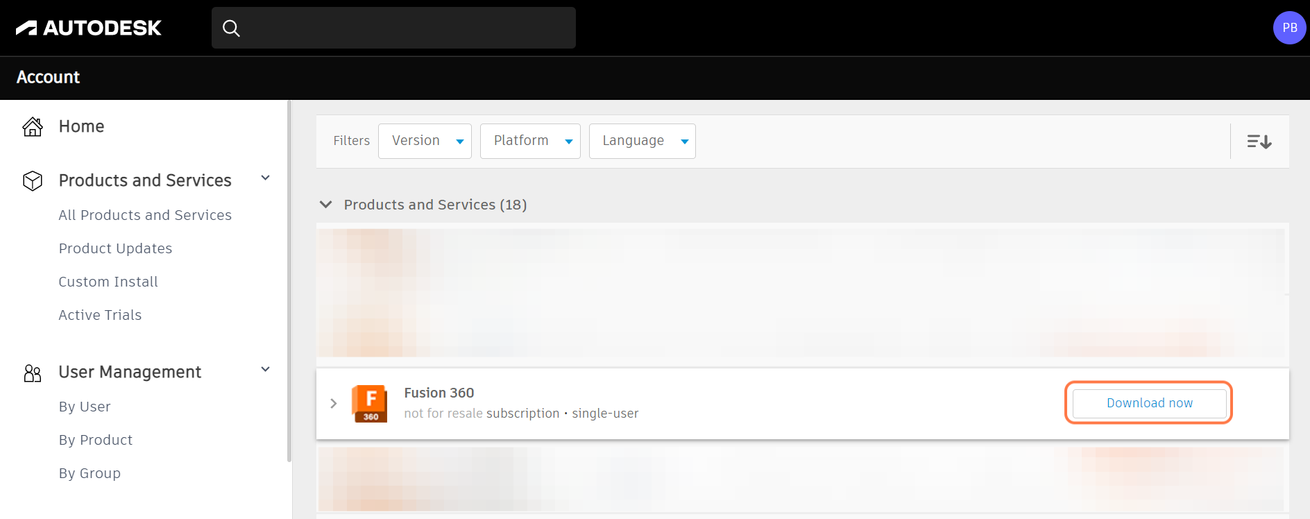 Find Fusion 360 and click on Download now