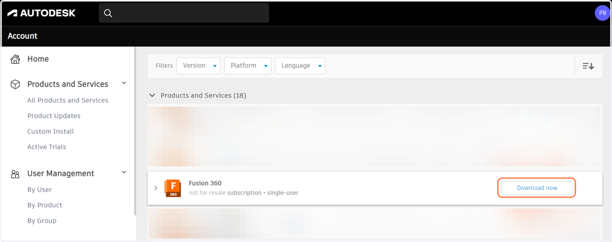 Find Fusion 360 and click on Download now