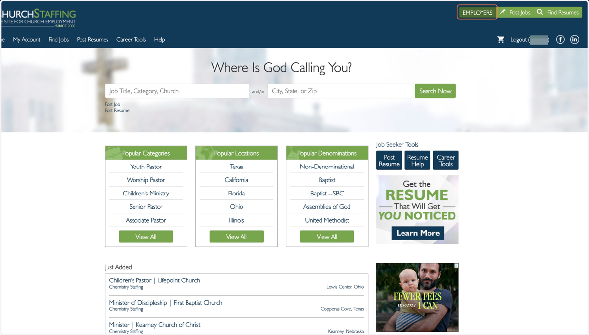 If You Are Not Taken to the Employer's Homepage, Click on EMPLOYERS