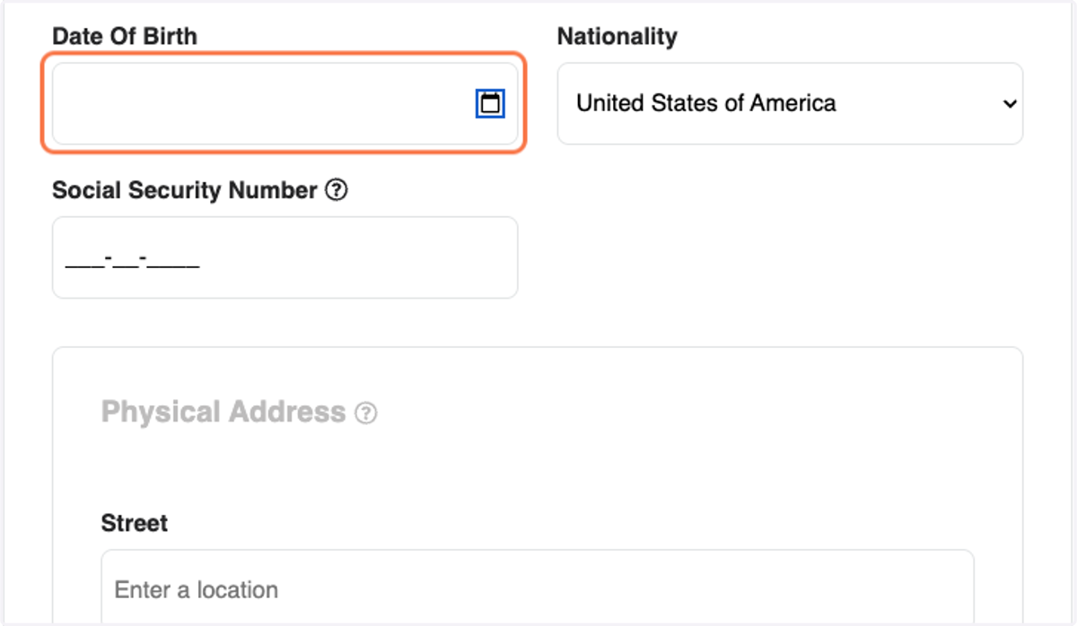 Enter Date of Birth, Nationality and SSN (if you have one)