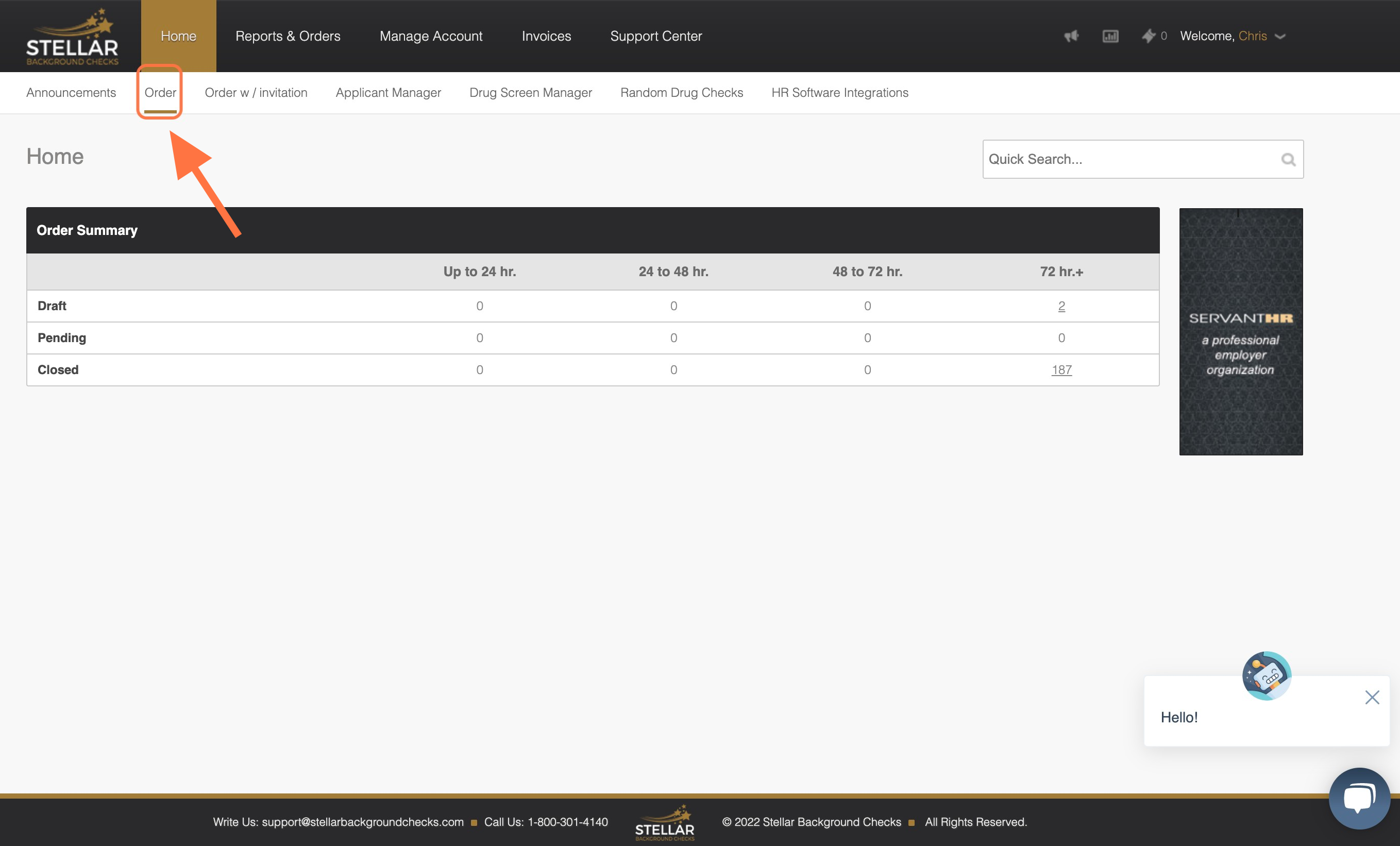 Click on 'HOME' & then click on 'ORDER' to start the manual process.