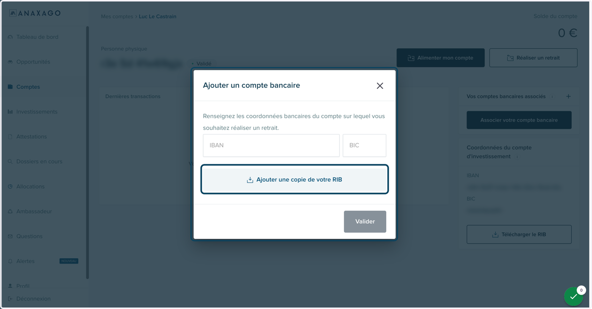Cliquer sur le bouton "Ajouter une copie de votre RIB".