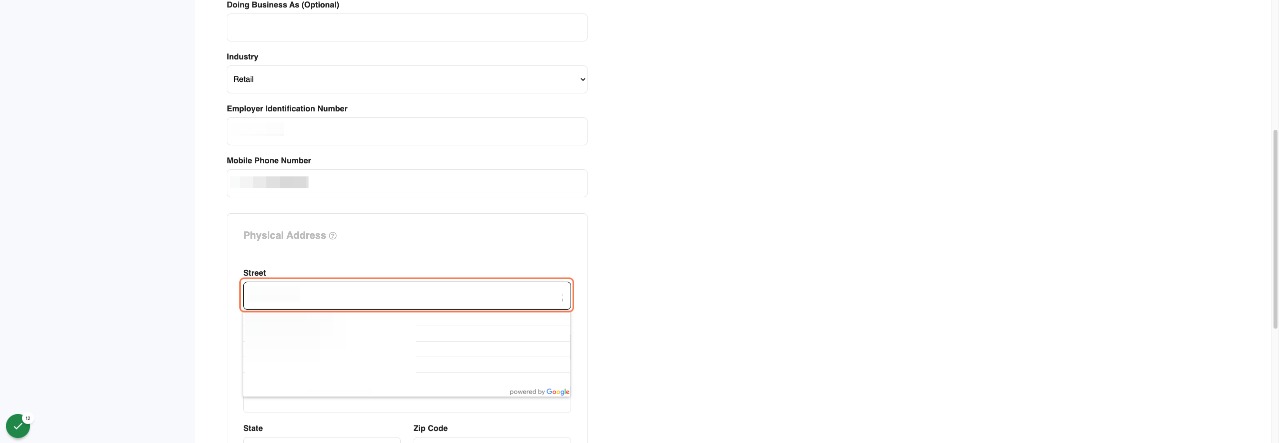 Enter US Business Address