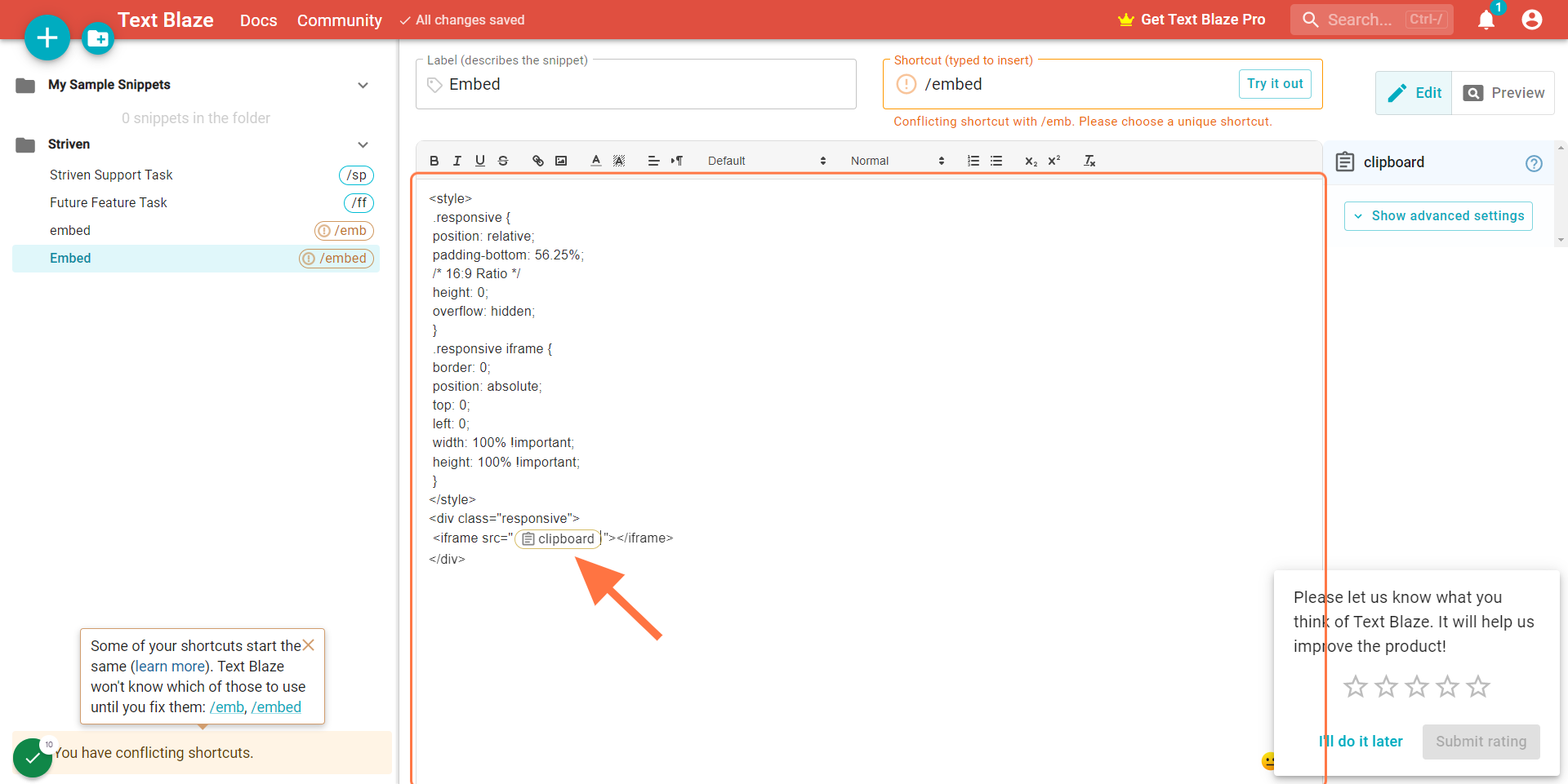 Highlight "Clipboard" and delete it