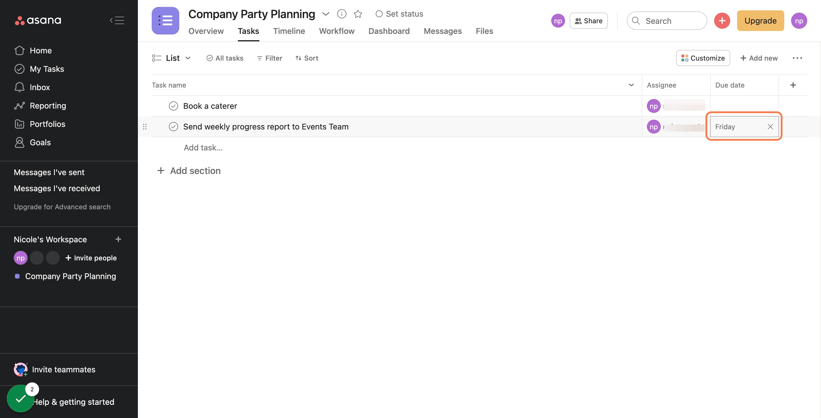 Find the task you'd like to make recurring and click into the "Due date" box