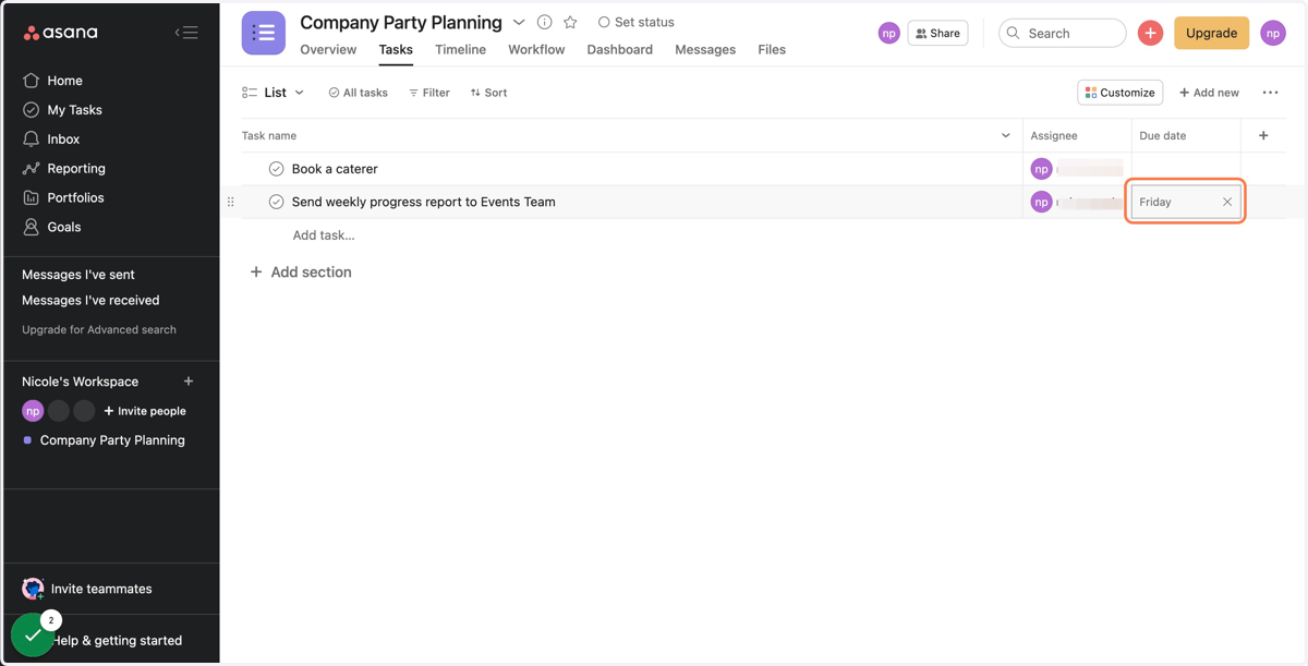 Find the task you'd like to make recurring and click into the "Due date" box