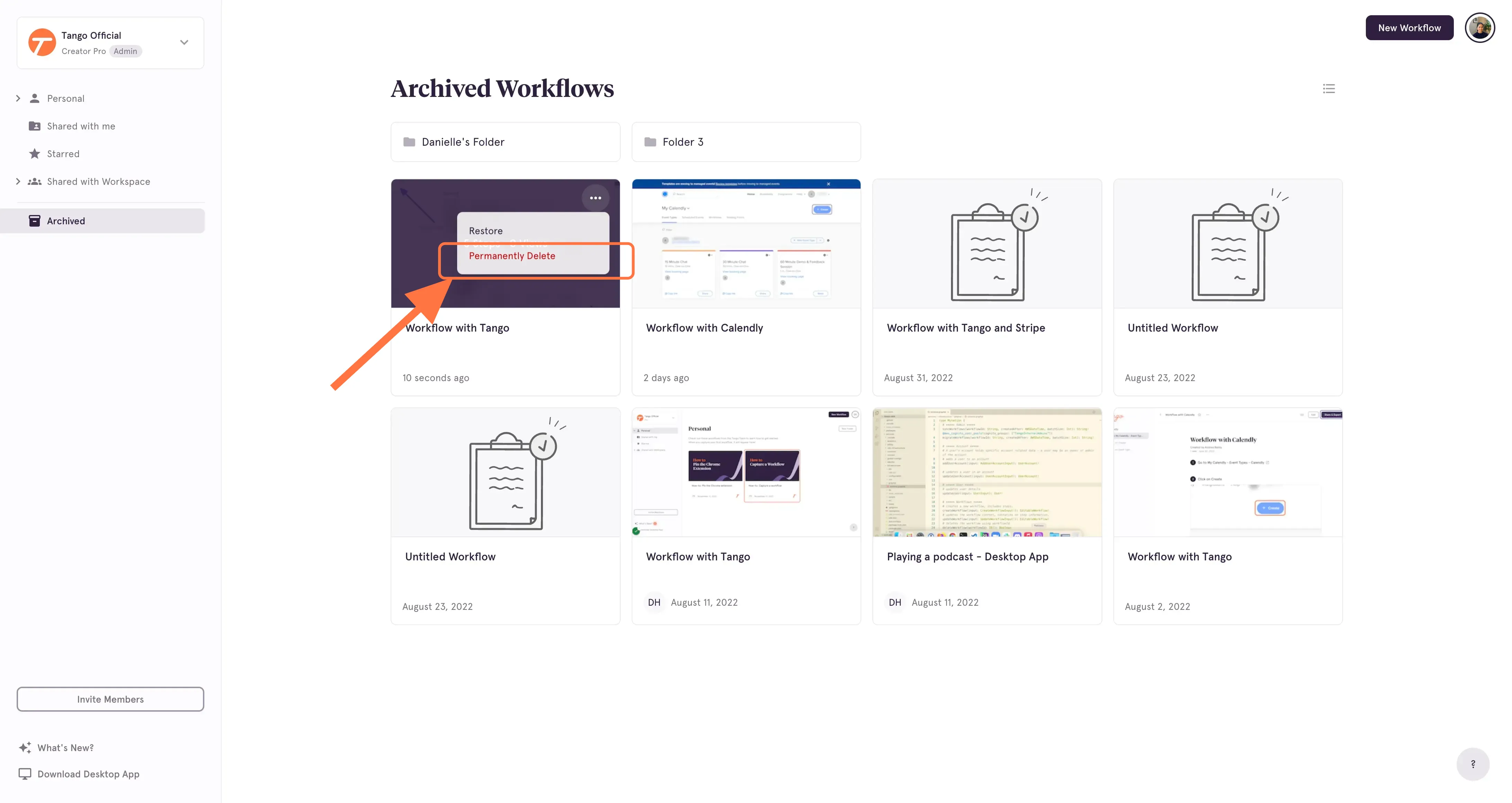 Click the ellipses on the Workflow you want to delete
