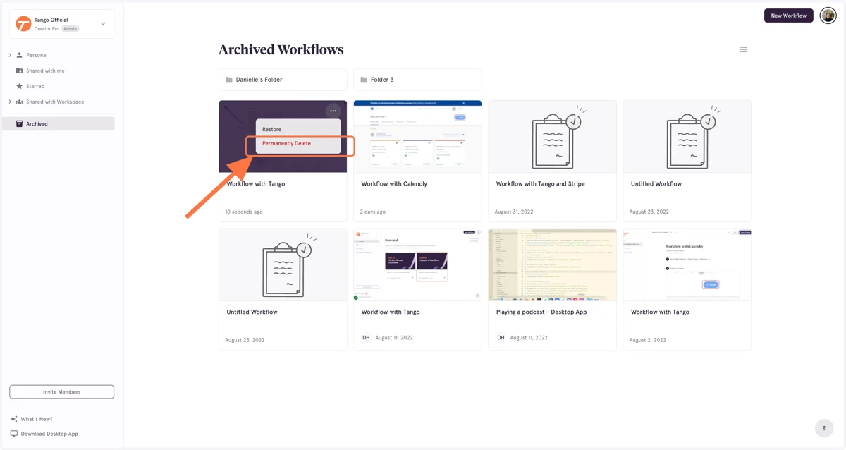 Click the ellipses on the Workflow you want to delete